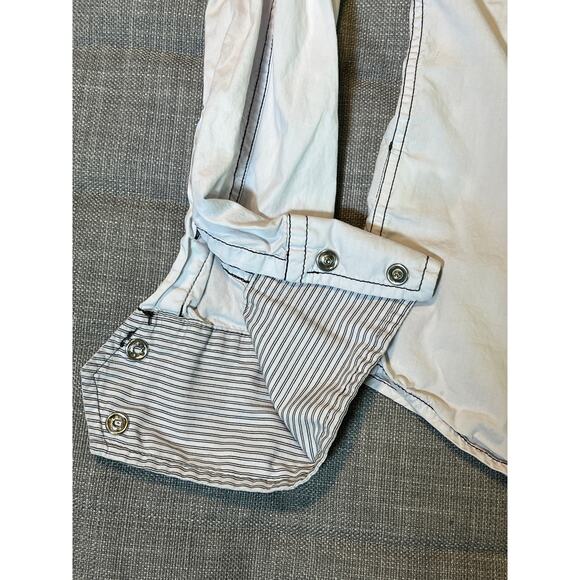 Guess Blue/White Washed, Floral Design Flip Cuff Pearl Button w/Pocket Size XL - Picture 12 of 16